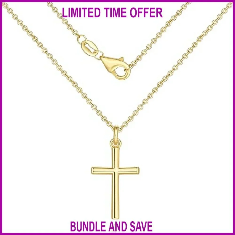 14K Gold Plated Cross Pendant Necklace Adjustable Chain Women's Jewelry